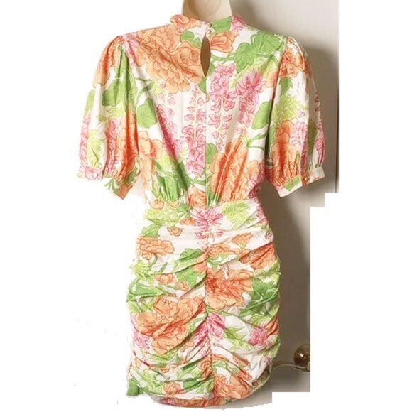 Song Of Style Edison Mini Dress M Orange White Floral Linen Blend Fully Lined - Picture 3 of 12